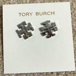 Tory Burch Silver Logo Stud Earrings